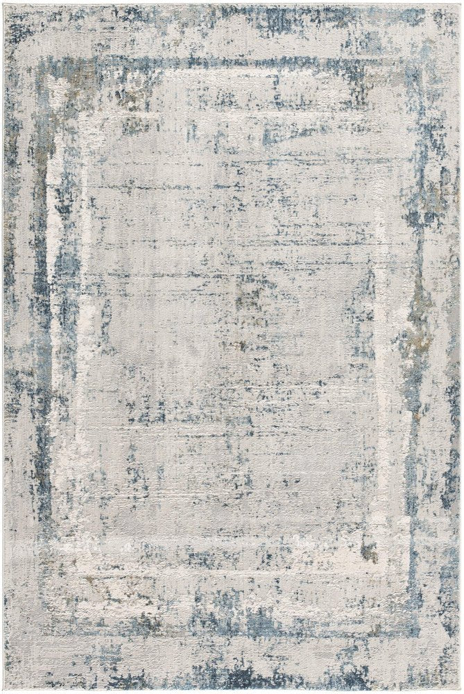 15' Blue And Gray Abstract Washable Runner Rug