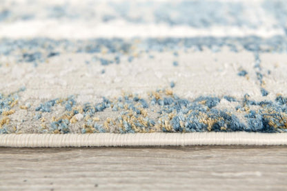 8' Blue And Gray Abstract Washable Runner Rug
