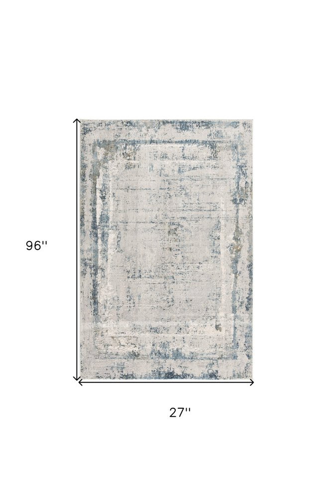 8' Blue And Gray Abstract Washable Runner Rug