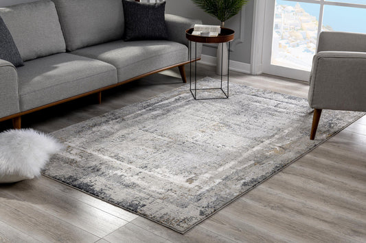 10' Gray and Ivory Abstract Distressed Runner Rug