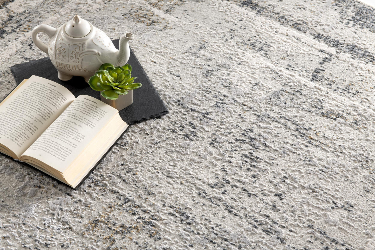 10' Gray and Ivory Abstract Distressed Runner Rug