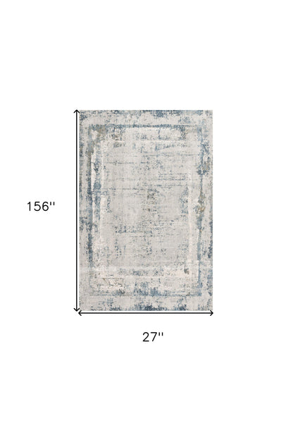 13' Gray and Ivory Abstract Distressed Runner Rug