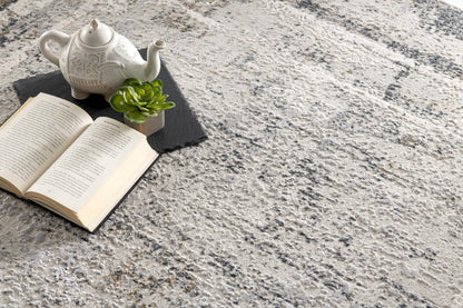 13' Gray and Ivory Abstract Distressed Runner Rug