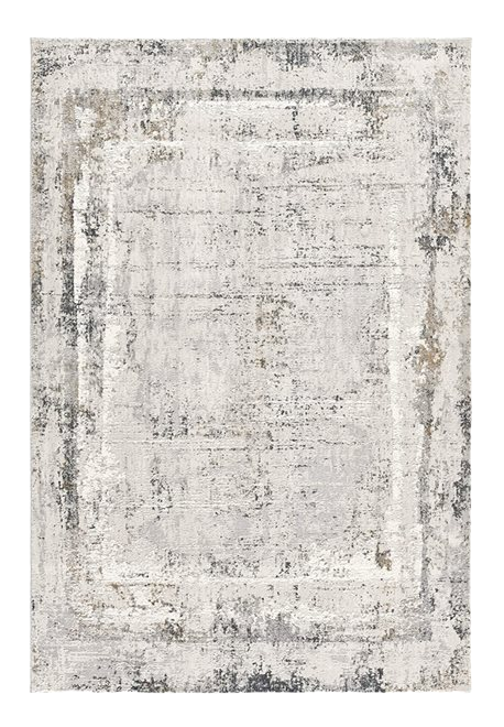 15' Gray and Ivory Abstract Distressed Runner Rug