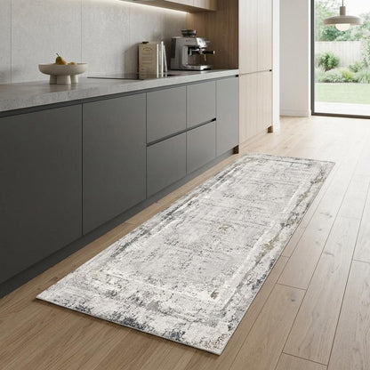 8' Gray and Ivory Abstract Distressed Runner Rug