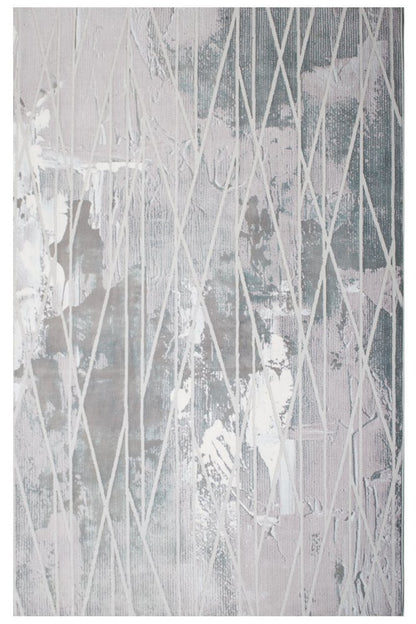 7' X 9' Blue And Gray Abstract Washable Non Skid Area Rug