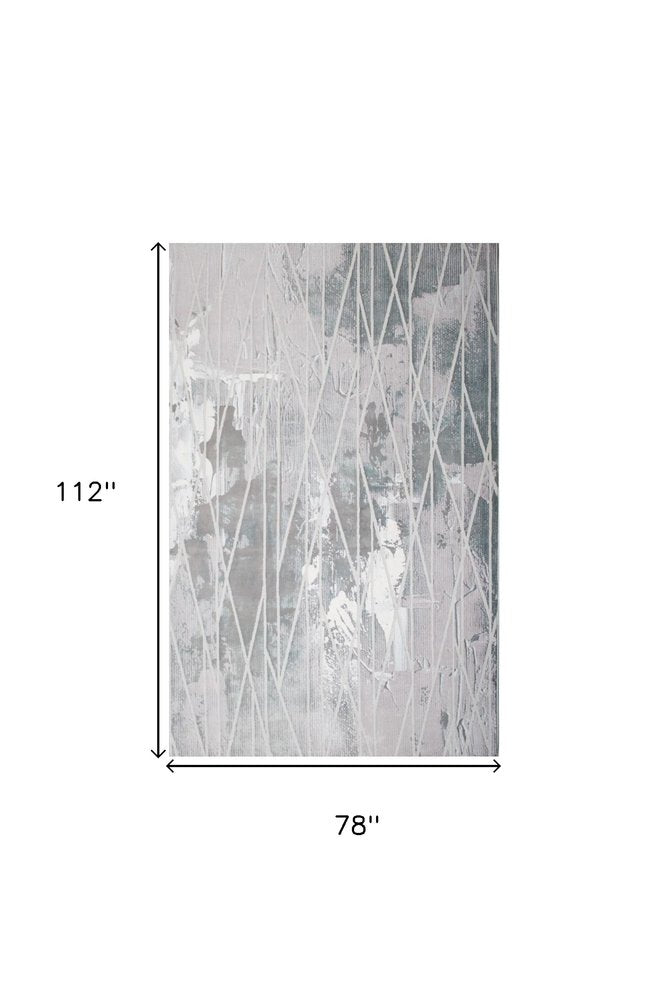 7' X 9' Blue And Gray Abstract Washable Non Skid Area Rug