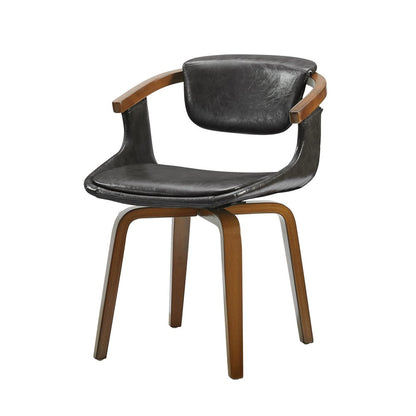 Gray and Brown Upholstered Faux Leather Dining Arm Chair