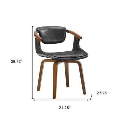 Gray and Brown Upholstered Faux Leather Dining Arm Chair