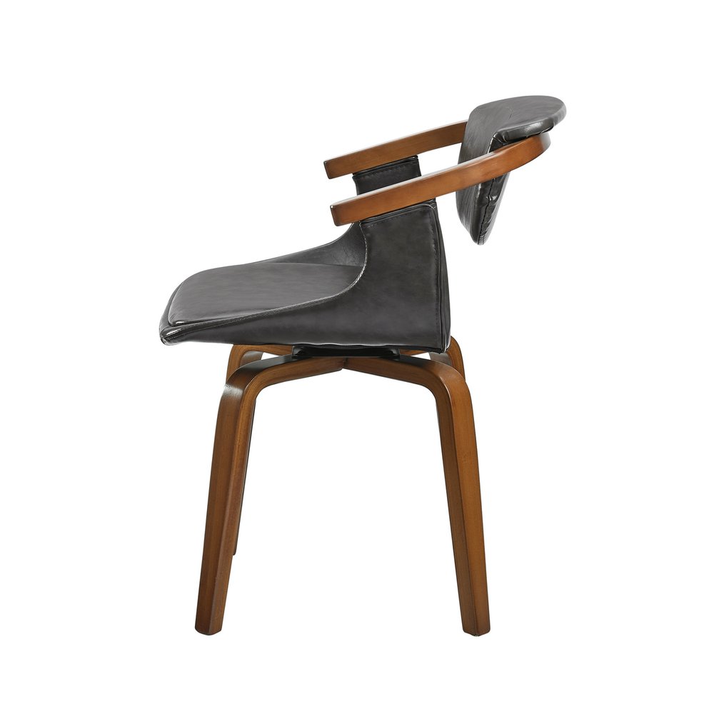 Gray and Brown Upholstered Faux Leather Dining Arm Chair