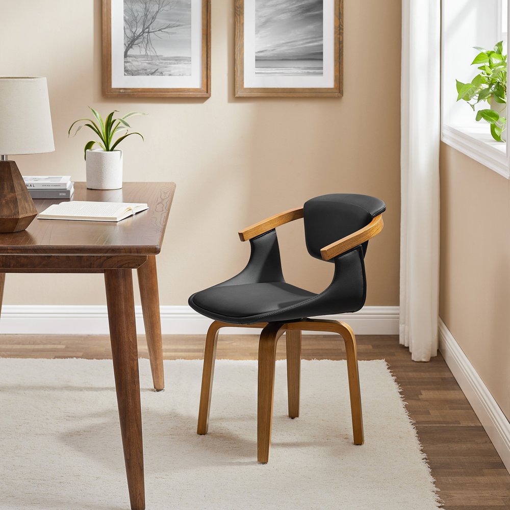 Black and Dark Brown Upholstered Faux Leather Dining Arm Chair