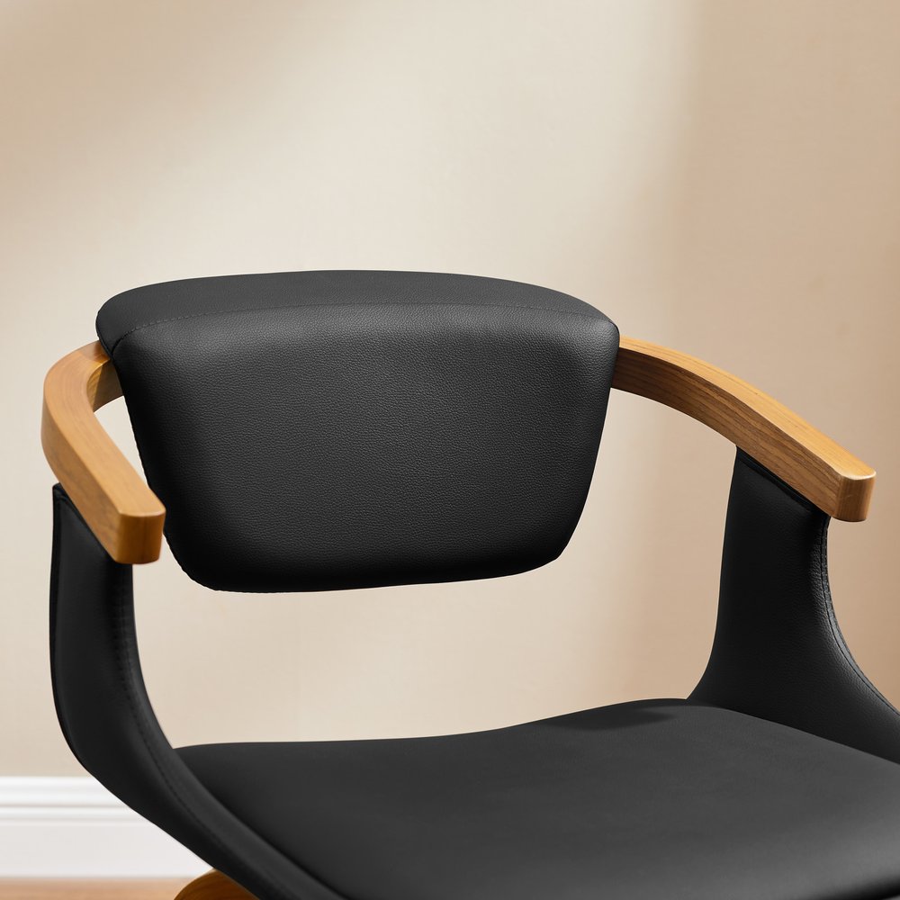 Black and Dark Brown Upholstered Faux Leather Dining Arm Chair