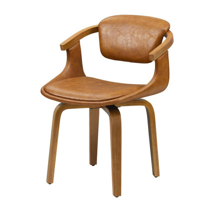 Brown And Natural Upholstered Faux Leather Dining Arm Chair