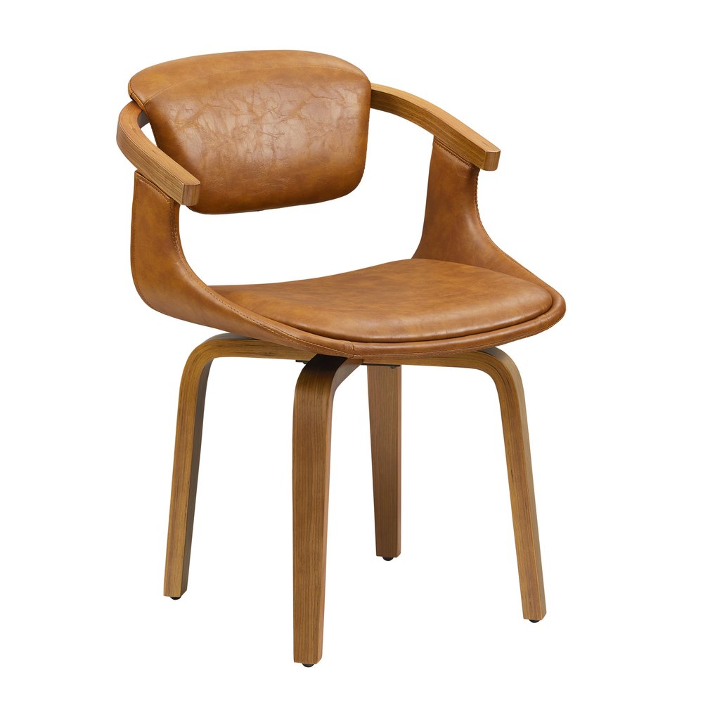 Brown And Natural Upholstered Faux Leather Dining Arm Chair