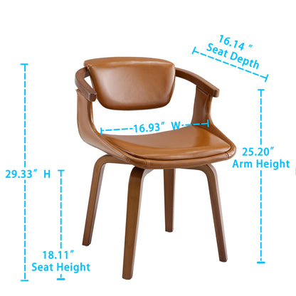 Brown And Natural Upholstered Faux Leather Dining Arm Chair