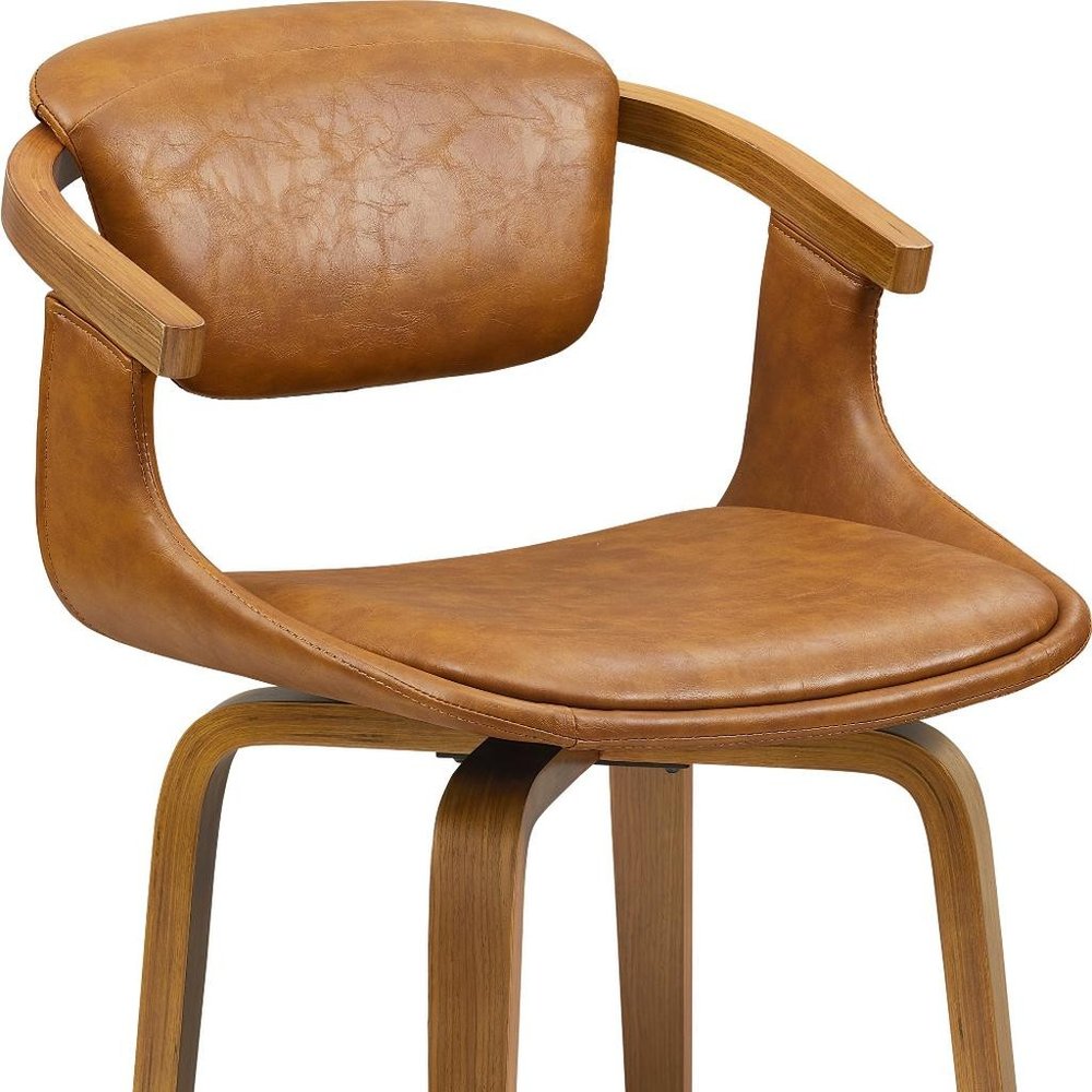 Brown And Natural Upholstered Faux Leather Dining Arm Chair