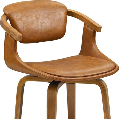 Brown And Natural Upholstered Faux Leather Dining Arm Chair