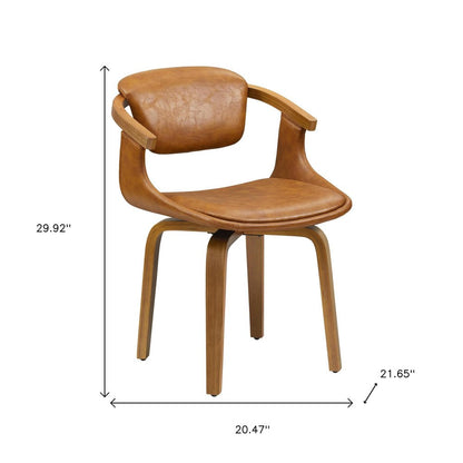 Brown And Natural Upholstered Faux Leather Dining Arm Chair