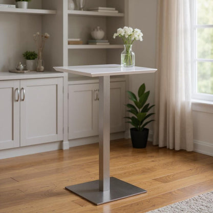 24" White and Silver Metallic Square Steel Bar Table