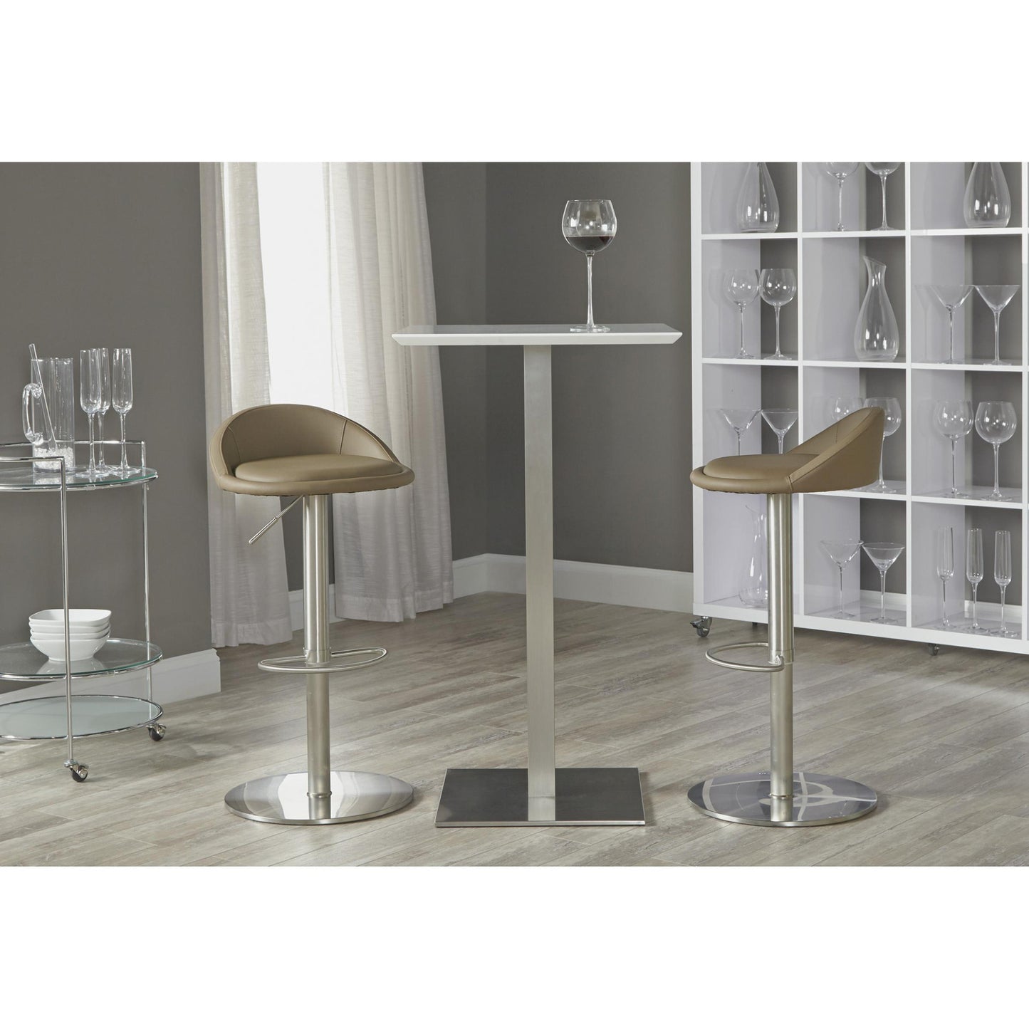 24" White and Silver Metallic Square Steel Bar Table