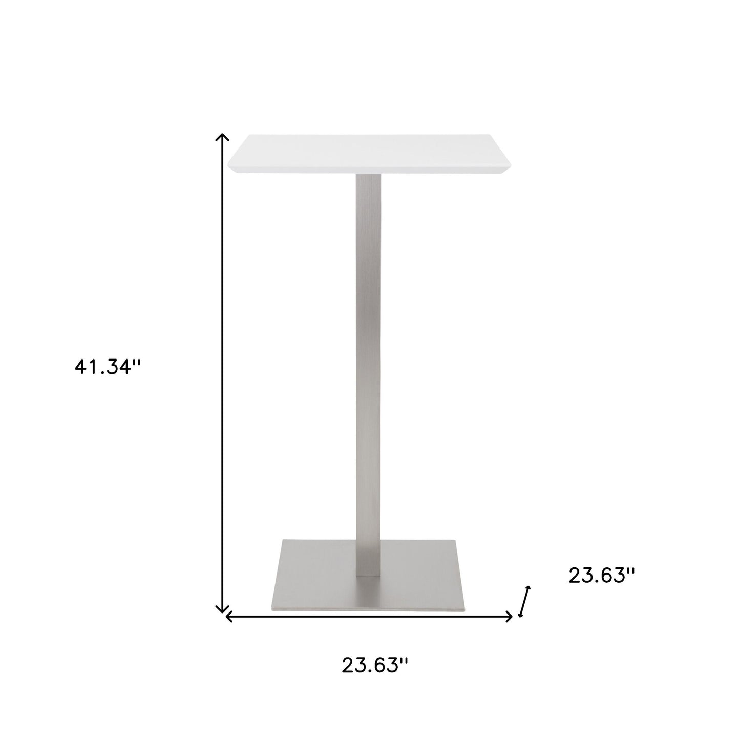 24" White and Silver Metallic Square Steel Bar Table