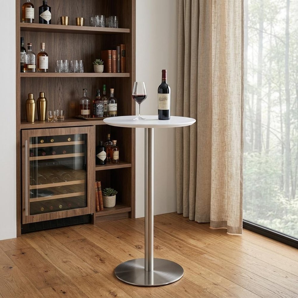 26" White and Silver Rounded Steel Bar Table