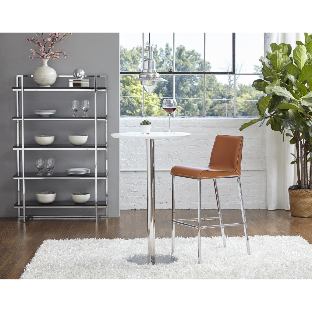 26" White and Silver Rounded Steel Bar Table