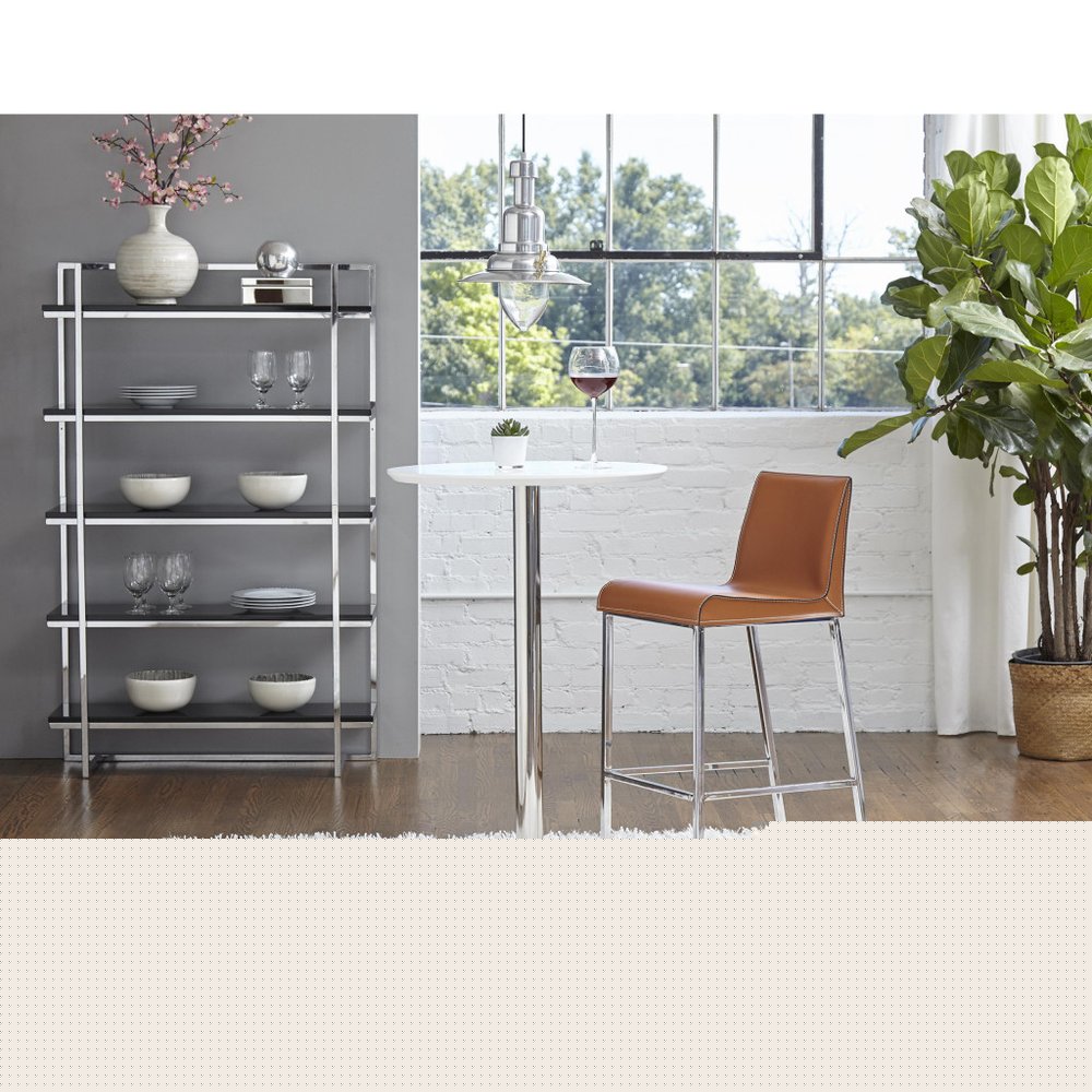 26" White and Silver Rounded Steel Bar Table