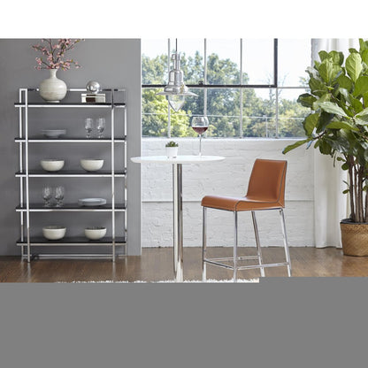 26" White and Silver Rounded Steel Bar Table