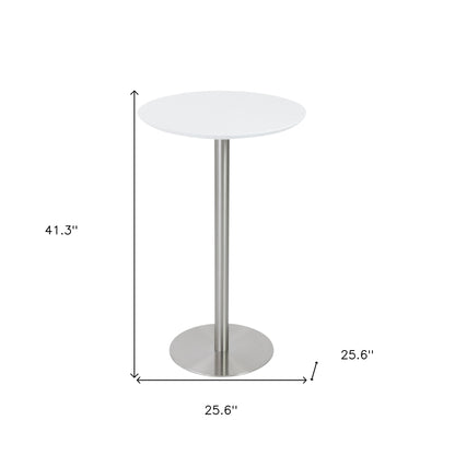 26" White and Silver Rounded Steel Bar Table