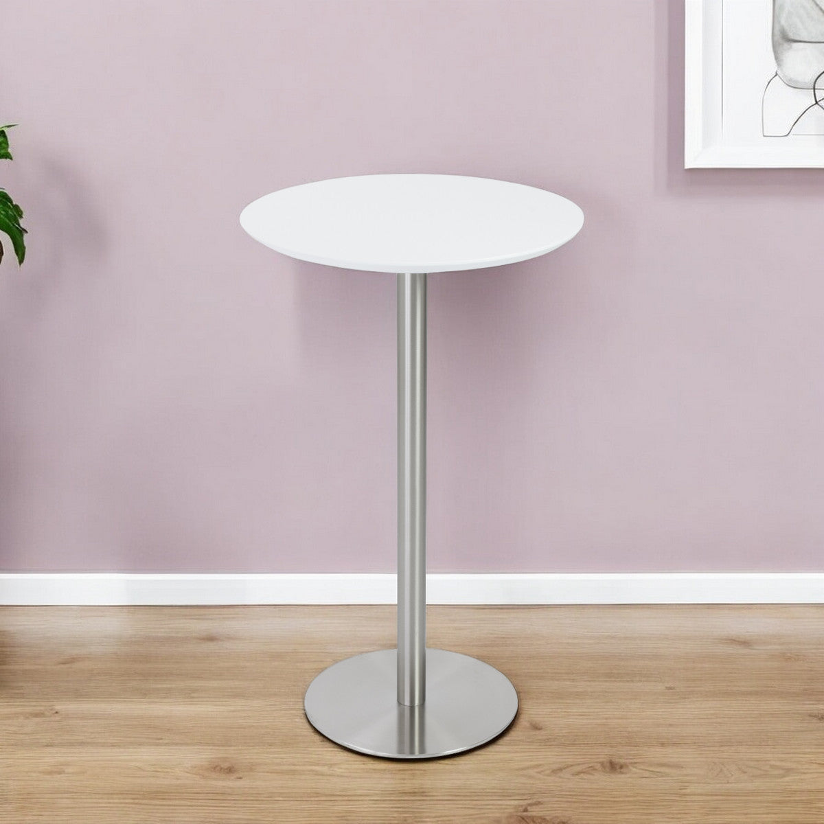 26" White and Silver Rounded Steel Bar Table