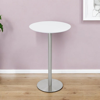 26" White and Silver Rounded Steel Bar Table