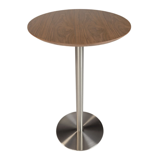 26" Wood Brown and Silver Metallic Rounded Steel Bar Table