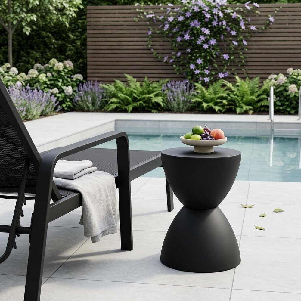 17" Black Heavy Duty Plastic Hourglass Outdoor Side Table