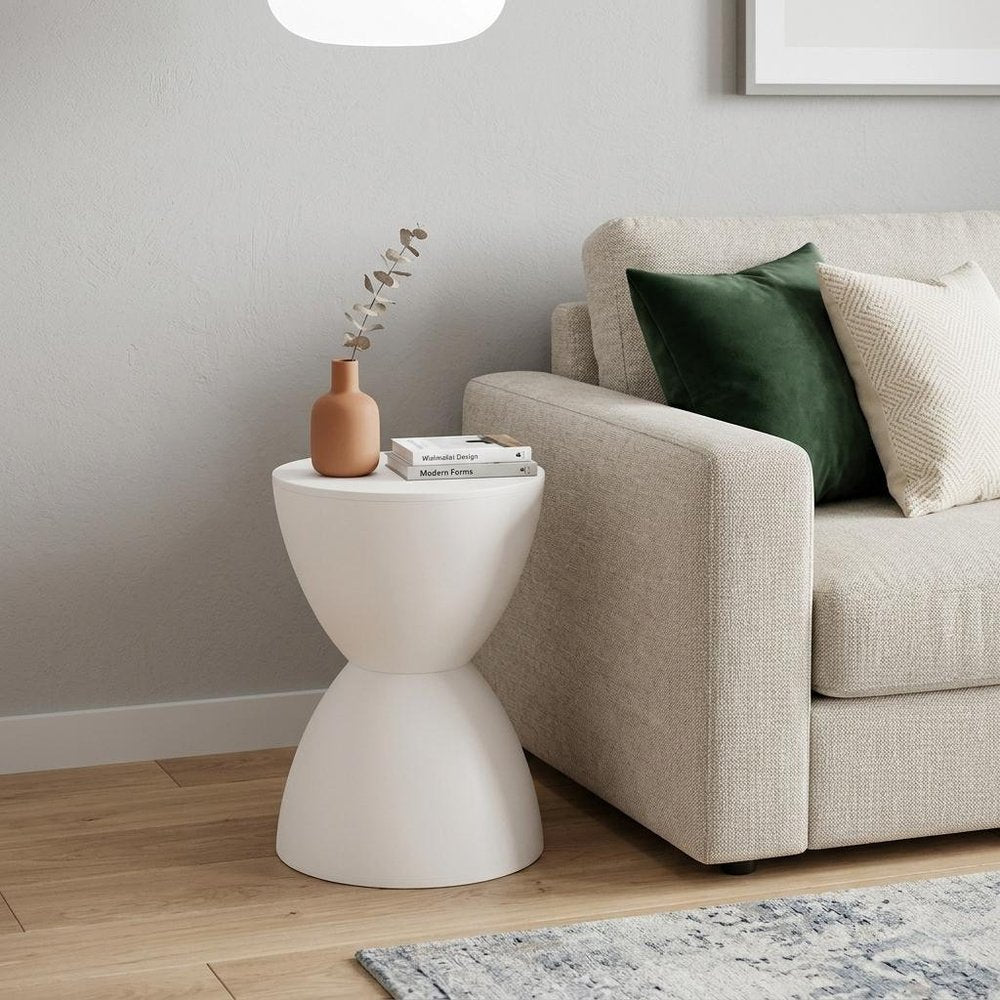 12" White Heavy Duty Plastic Hourglass Indoor Outdoor Side Table