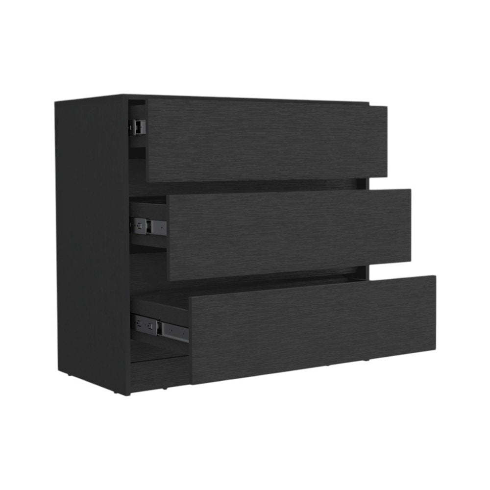 33" Black Wood Three Drawer Dresser