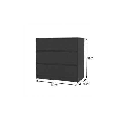 33" Black Wood Three Drawer Dresser