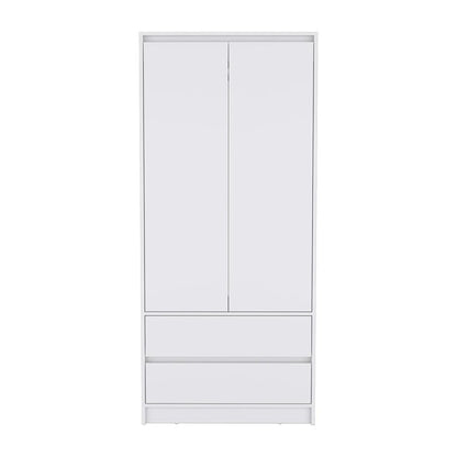 71" White Wood Two Door Two Drawer Combo Dresser