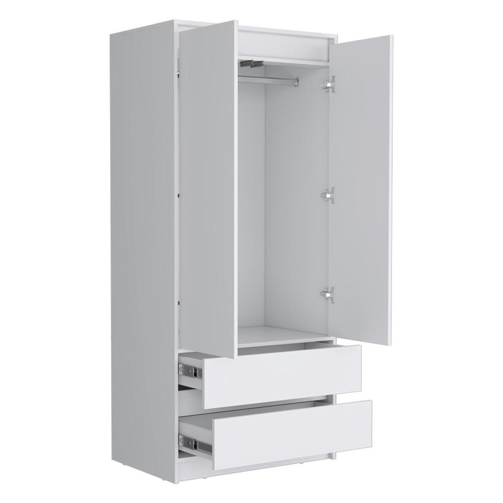 71" White Wood Two Door Two Drawer Combo Dresser
