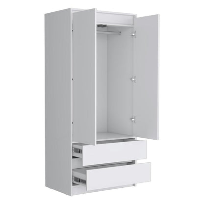 71" White Wood Two Door Two Drawer Combo Dresser