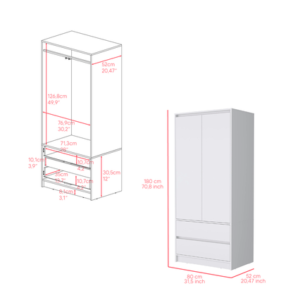 32" White Two Drawer Combo Dresser