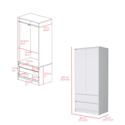 32" White Two Drawer Combo Dresser