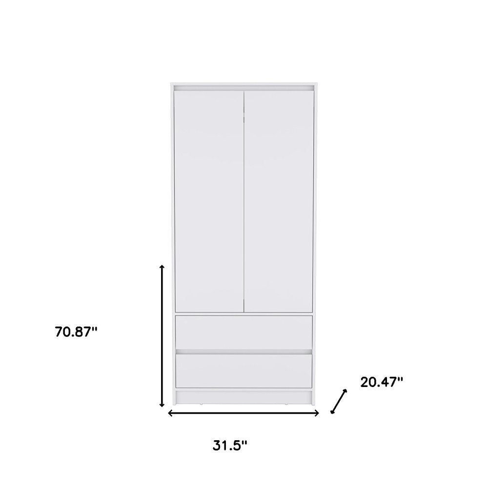71" White Wood Two Door Two Drawer Combo Dresser