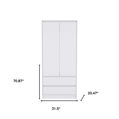 71" White Wood Two Door Two Drawer Combo Dresser