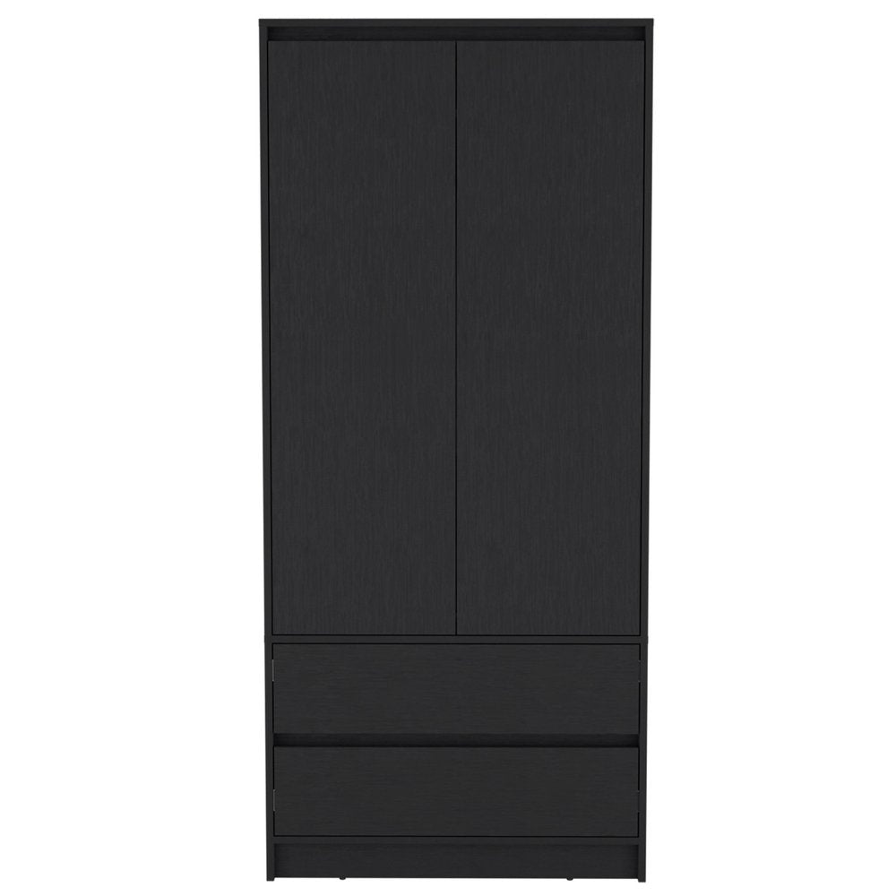 71" Black Wood Two Drawer Combo Dresser