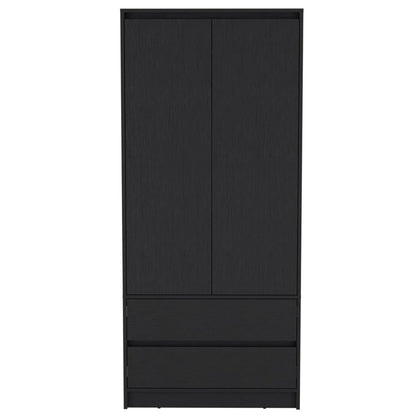 71" Black Wood Two Drawer Combo Dresser