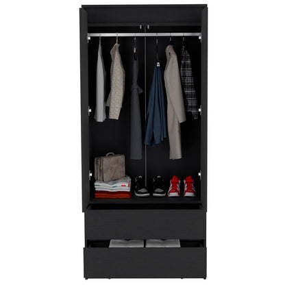 71" Black Wood Two Drawer Combo Dresser