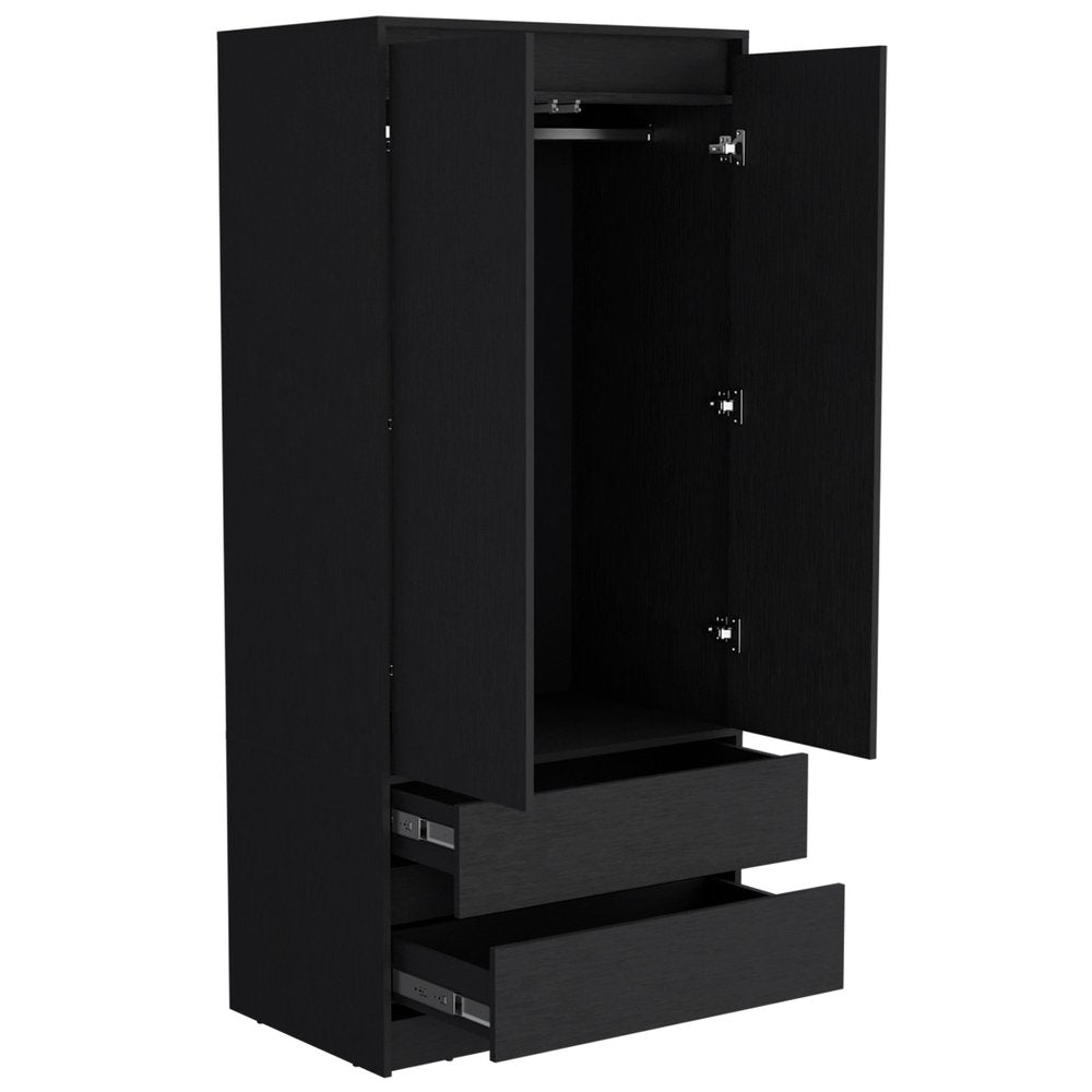 71" Black Wood Two Door Two Drawer Combo Dresser