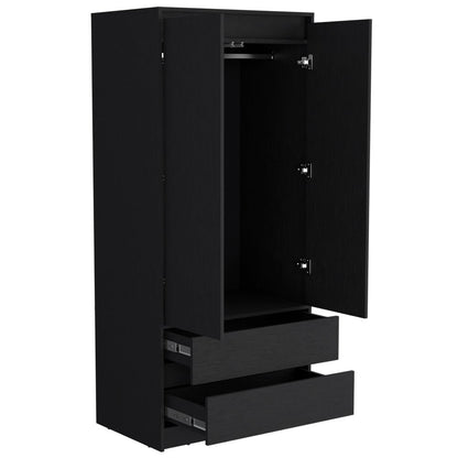 71" Black Wood Two Door Two Drawer Combo Dresser