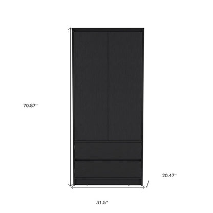 71" Black Wood Two Door Two Drawer Combo Dresser